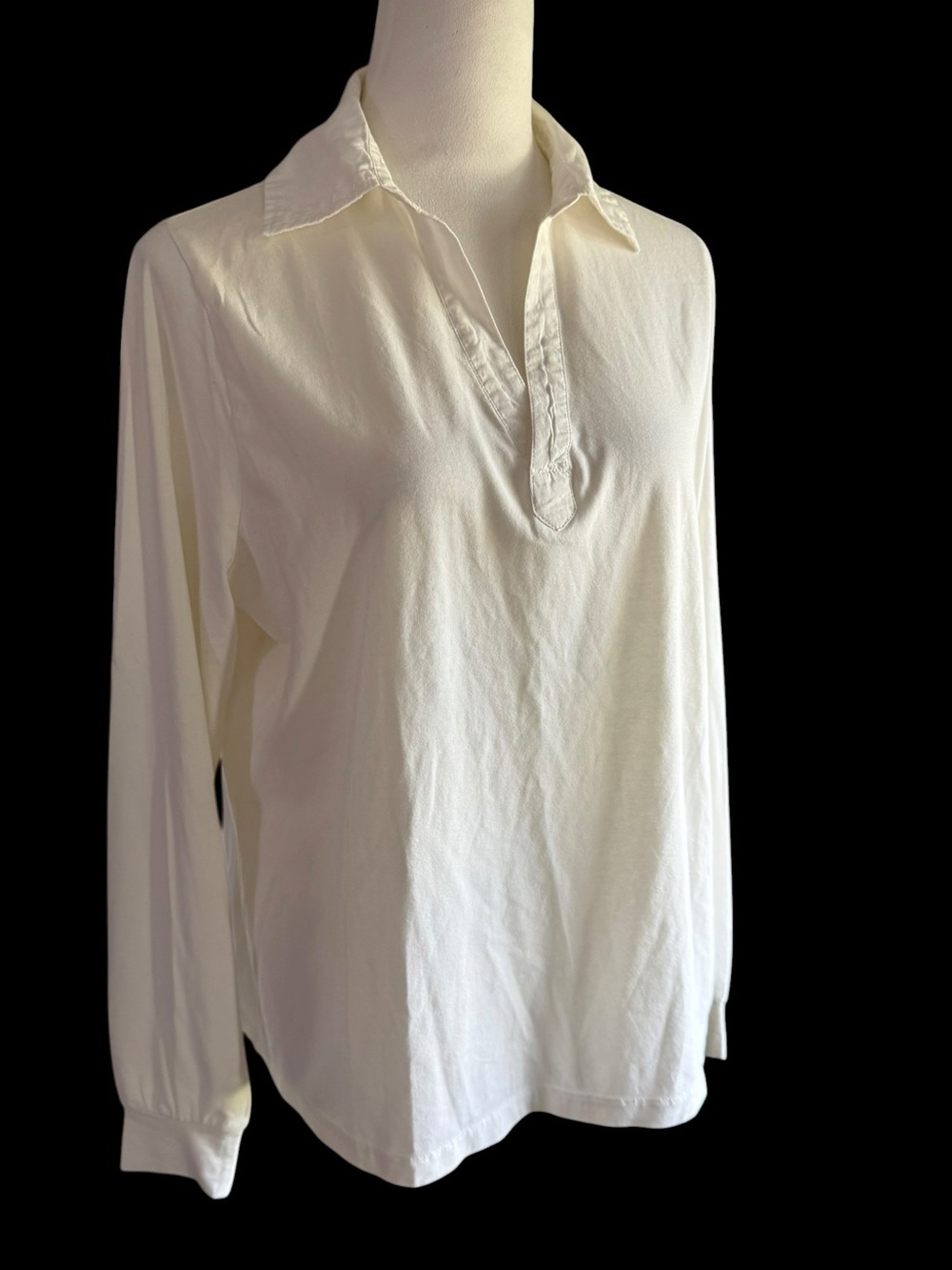 Candace Cameron Bure Cream Long-Sleeve Silky-feel Polo Top